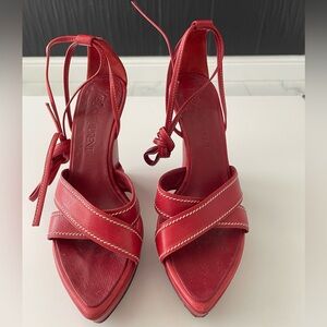 CHRISTIAN LOUBOUTIN RED WEDGE ANKLE STRAP SHOES EU 37 US 7